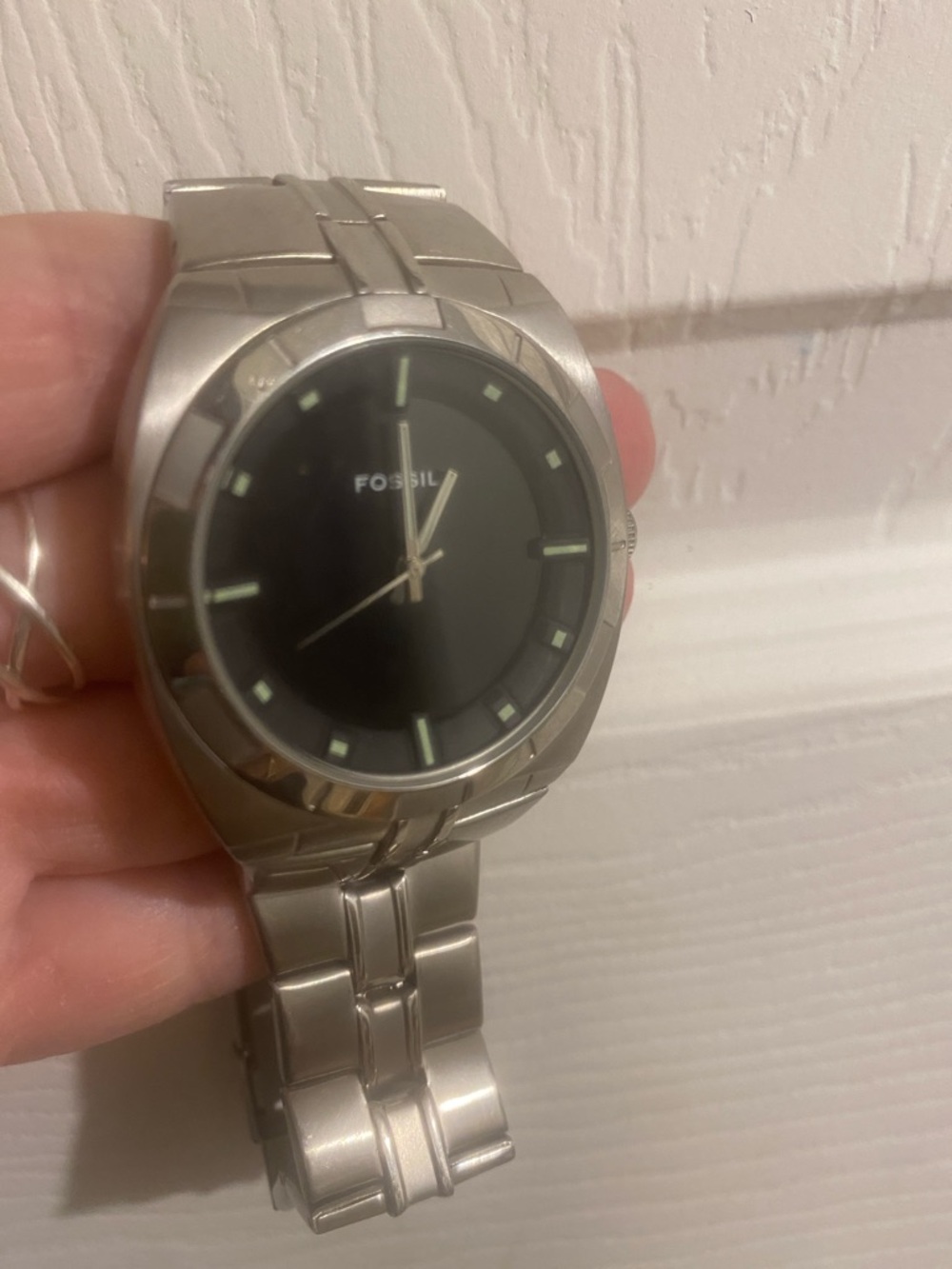 Fossil Men's Silver Bracelet Watch Needs a battery. A few little scuffs.